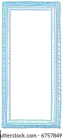 Hand-drawn doodle vector frame for photos, portraits, cards, presentations, bio, about section. Blue gradient lineart. Isolated on white background. Vertical DL size.