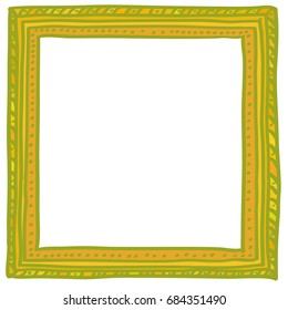 Hand-drawn doodle vector frame for photos, portraits, cards, presentations, bio, about section. Gold imitation. Isolated on white background. Square card.