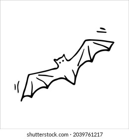 Dibujo manual del dibujo del murciélago, contorno blanco y negro.