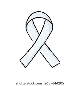 Vector de doodle dibujado a mano de una cinta de conciencia blanca. Se pronuncia a favor de la concienciación y prevención de la violencia contra las mujeres. Ideal para carteles de promoción, campañas sociales y temas de igualdad de género