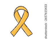 Hand-drawn doodle vector of a yellow awareness ribbon. Symbolizes support for troops and suicide prevention. Perfect for campaigns, memorials, education, and mental health topics