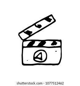 Handdrawn doodle video maker icon. Hand drawn black sketch. Sign symbol. Decoration element. White background. Isolated. Flat design. Vector illustration.