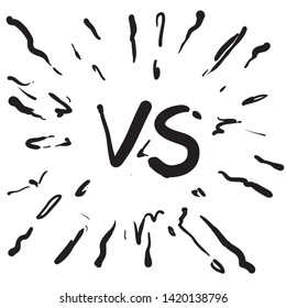 handdrawn doodle vs versus frame with lightning burst illustration concept of confrontation, together, standoff, final fighting.