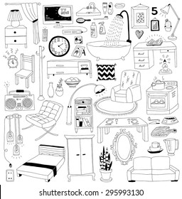 hand-drawn doodles interior design set