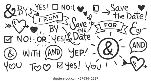 Hand-Drawn Doodles. Save the Date, Yes, No, And Symbols