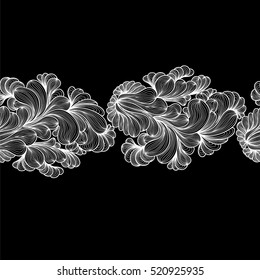 Hand-drawn doodles. Seamless border. Design template for banners, posters, covers, flyers, postcards, brochures . Zentagl art. Frosty pattern for Christmas and New Year projects.