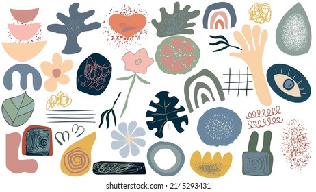 Hand-drawn doodles and shapes in boho style, a large set of vector images isolated 