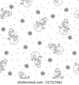 Hand-Drawn Doodles Snowman vector illustration pattern seamless isolated backgrounds