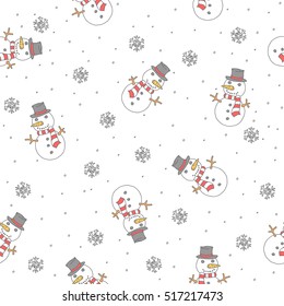 Hand-Drawn Doodles Snowman vector illustration pattern seamless isolated backgrounds