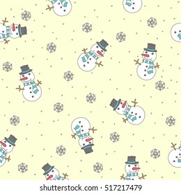 Hand-Drawn Doodles Snowman vector illustration pattern seamless yellow backgrounds