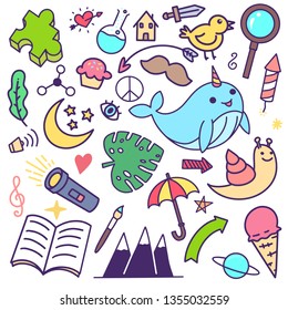 Handdrawn doodles of various children things in cartoon style - Vector Eps 10