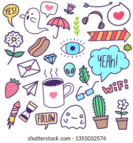 Handdrawn doodles of various children things in cartoon style - Vector Eps 10