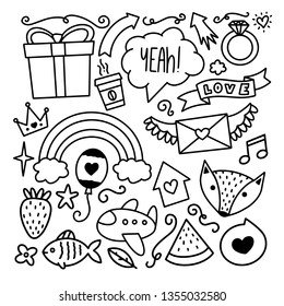 Handdrawn doodles of various children things in cartoon style - Vector Eps 10