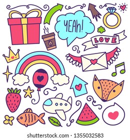 Handdrawn doodles of various children things in cartoon style - Vector Eps 10
