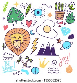 Handdrawn doodles of various children things in cartoon style - Vector Eps 10