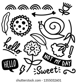 Handdrawn doodles of various children things in cartoon style - Vector Eps 10