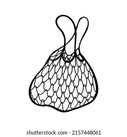 Hand-drawn doodle-style grid bag. Ecology. Mesh bag for fruits and vegetables. Reusable bag. No plastic bag. Vector simple illustration.