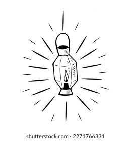 handgezeichnete, doodle-artige Laterne mit Lichtbalken von ihr, Vektorgrafik