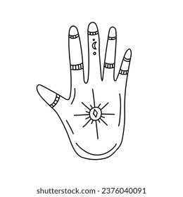 Hand-drawn doodle-style magical hand illustration for cards, posters, stickers, and professional design