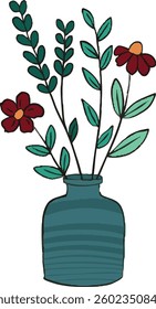 Hand-drawn doodle-style vector illustration of floral vases. Aesthetic and artistic flower bouquet collection in decorative ceramic pots. Perfect for branding, invitations, home decor prints, and gree