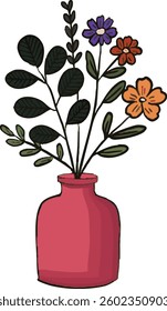 Hand-drawn doodle-style vector illustration of floral vases. Aesthetic and artistic flower bouquet collection in decorative ceramic pots. Perfect for branding, invitations, home decor prints, and gree