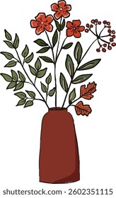 Hand-drawn doodle-style vector illustration of floral vases. Aesthetic and artistic flower bouquet collection in decorative ceramic pots. Perfect for branding, invitations, home decor prints, and gree