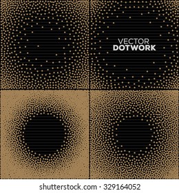 Handdrawn Dotwork Round Vintage Engraved Frames. Abstract Halftone Background. Vector illustration. 