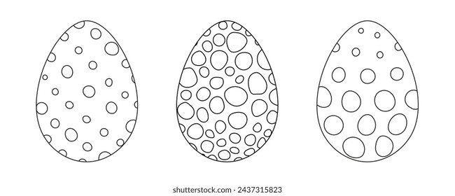 Huevos de dragón dibujados a mano aislados sobre un fondo transparente. Página para colorear anti estrés. Ilustración vectorial.