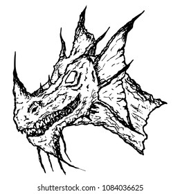Hand-drawn dragon on a white background. Dragon head. Vector sketch.
