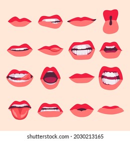 A hand-drawn drawing. Illustration of female lips. The mouth of a girl with a mouth painted with red lipstick. . A mascot for Valentine's Day. Women's beautiful print or postcar