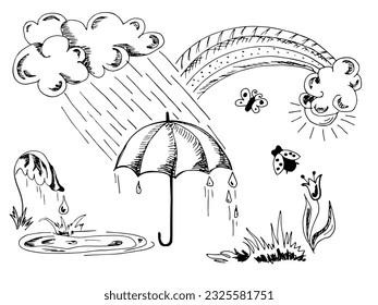 A hand-drawn drawing is rainy weather. Vector in doodle style