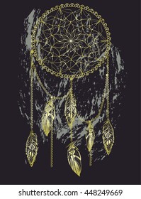 Hand-drawn dream catcher with feathers with watercolor effect for banners. Bohemian, hippie style. EPS 10.