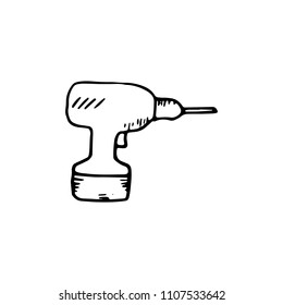 Handdrawn drill doodle icon. Hand drawn black sketch. Sign symbol. Decoration element. White background. Isolated. Flat design. Vector illustration.