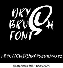 Handdrawn dry brush font. Modern brush lettering. Grunge style alphabet. Vector illustration.