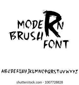 Handdrawn dry brush font. Modern brush lettering. Grunge style alphabet. Vector illustration.