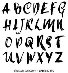 Handdrawn dry brush font. Modern brush lettering. Grunge style alphabet. Vector illustration.