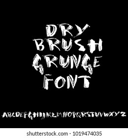 Handdrawn dry brush font. Modern brush lettering. Grunge style alphabet. Vector illustration.