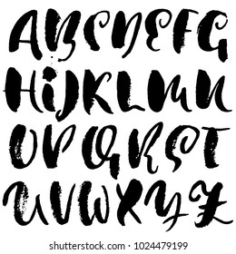 Handdrawn dry brush font. Modern brush lettering. Grunge style alphabet. Vector illustration.