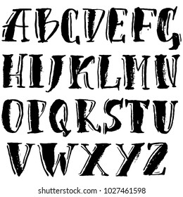 Handdrawn dry brush font. Modern brush lettering. Grunge style alphabet. Vector illustration.