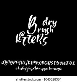 Handdrawn dry brush font. Modern brush lettering. Grunge style alphabet. Vector illustration.