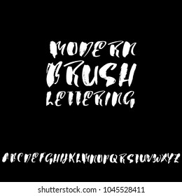 Handdrawn dry brush font. Modern brush lettering. Grunge style alphabet. Vector illustration.