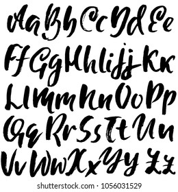 Handdrawn dry brush font. Modern brush lettering. Grunge style alphabet. Vector illustration.