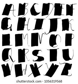 Handdrawn dry brush font. Modern brush lettering. Grunge style alphabet. Vector illustration.