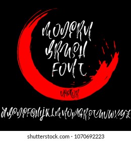 Handdrawn dry brush font. Modern brush lettering. Grunge style alphabet. Vector illustration.