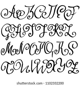 Handdrawn dry brush font. Modern brush lettering. Grunge style alphabet. Vector illustration.