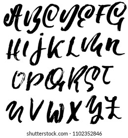 Handdrawn dry brush font. Modern brush lettering. Grunge style alphabet. Vector illustration.