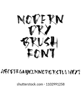 Handdrawn dry brush font. Modern brush lettering. Grunge style alphabet. Vector illustration.