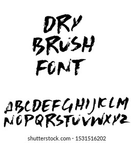 Handdrawn dry brush font. Modern brush lettering. Grunge style alphabet. Vector illustration.