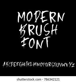 Handdrawn dry brush font. Modern brush lettering. Grunge style alphabet. Vector illustration.