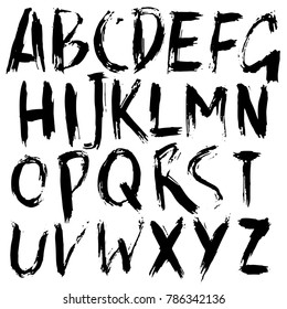 Handdrawn dry brush font. Modern brush lettering. Grunge style alphabet. Vector illustration.